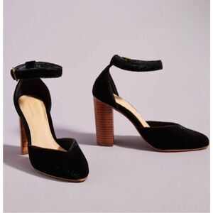 Soludos Heels Anthropologie Heels 9.5 Black The Colette Pump Velvet Wooden Block